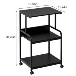 Huhote Versatile 3-Tier Printer Stand with Storage Rolling Printer Cart in Black - thumbnail 3