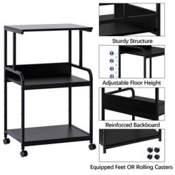Huhote Versatile 3-Tier Printer Stand with Storage Rolling Printer Cart in Black - thumbnail 5