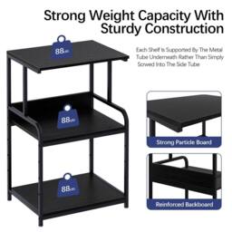 Huhote Versatile 3-Tier Printer Stand with Storage Rolling Printer Cart in Black - thumbnail 7