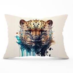 Warren Reed - Designer Leapoard Face Splashart On Light Background Cushions in Yellow - Size: 45 cm x 45 cm - thumbnail 1