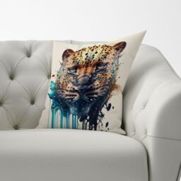 Warren Reed - Designer Leapoard Face Splashart On Light Background Cushions in Yellow - Size: 45 cm x 45 cm - thumbnail 2