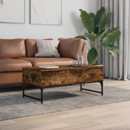 Berkfield Home Coffee Table Smoked Oak 100x50x40 cm Engineered Wood & Metal in Brown - Size: 100 x 50 x 40 cm - thumbnail 3
