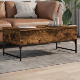 Berkfield Home Coffee Table Smoked Oak 100x50x40 cm Engineered Wood & Metal in Brown - Size: 100 x 50 x 40 cm - thumbnail 1