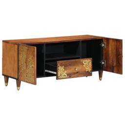 Berkfield Home TV Cabinet 105x33x46 cm Solid Wood Mango in Brown - Size: 105 x 33 x 46 cm - thumbnail 2