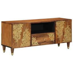 Berkfield Home TV Cabinet 105x33x46 cm Solid Wood Mango in Brown - Size: 105 x 33 x 46 cm