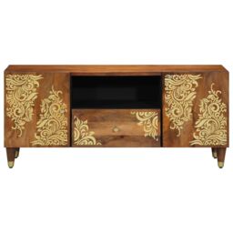 Berkfield Home TV Cabinet 105x33x46 cm Solid Wood Mango in Brown - Size: 105 x 33 x 46 cm - thumbnail 3