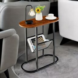 Rafaelo Mobilia Industrial Side Table With Mesh Magazine Holder Rustic Brown - thumbnail 2
