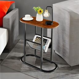 Rafaelo Mobilia Industrial Side Table With Mesh Magazine Holder Rustic Brown - thumbnail 4