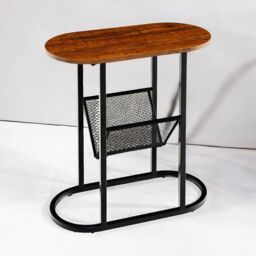 Rafaelo Mobilia Industrial Side Table With Mesh Magazine Holder Rustic Brown - thumbnail 5