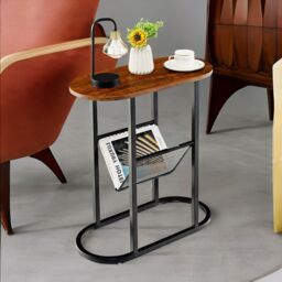 Rafaelo Mobilia Industrial Side Table With Mesh Magazine Holder Rustic Brown - thumbnail 3