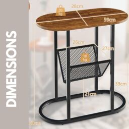 Rafaelo Mobilia Industrial Side Table With Mesh Magazine Holder Rustic Brown - thumbnail 6