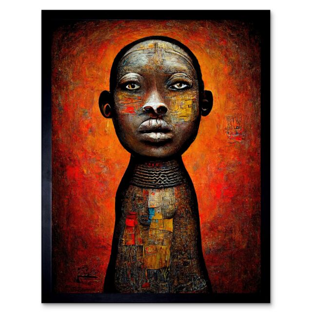 "Artery8 Wall Art Print Modern African Oil Ceremonial Statue Art Framed in Black - Size: W12"" x H16""" - image 1