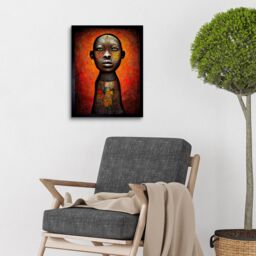 "Artery8 Wall Art Print Modern African Oil Ceremonial Statue Art Framed in Black - Size: W12"" x H16""" - thumbnail 2