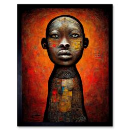"Artery8 Wall Art Print Modern African Oil Ceremonial Statue Art Framed in Black - Size: W12"" x H16""" - thumbnail 1