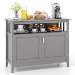 Costway Modern Storage Cabinet Kitchen Buffet Server Sideboard w/ Shelf in Grey - thumbnail 1