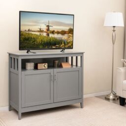Costway Modern Storage Cabinet Kitchen Buffet Server Sideboard w/ Shelf in Grey - thumbnail 4