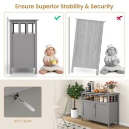 Costway Modern Storage Cabinet Kitchen Buffet Server Sideboard w/ Shelf in Grey - thumbnail 8