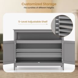 Costway Modern Storage Cabinet Kitchen Buffet Server Sideboard w/ Shelf in Grey - thumbnail 7