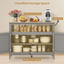 Costway Modern Storage Cabinet Kitchen Buffet Server Sideboard w/ Shelf in Grey - thumbnail 5