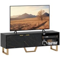 Wyld Haus Baseva 140cm Black Marble Effect TV Unit Fluted Doors & Gold Finger - thumbnail 2