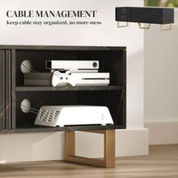 Wyld Haus Baseva 140cm Black Marble Effect TV Unit Fluted Doors & Gold Finger - thumbnail 6