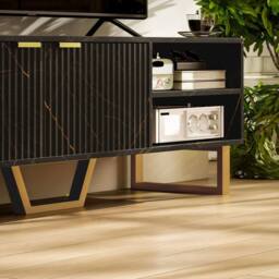 Wyld Haus Baseva 140cm Black Marble Effect TV Unit Fluted Doors & Gold Finger - thumbnail 7