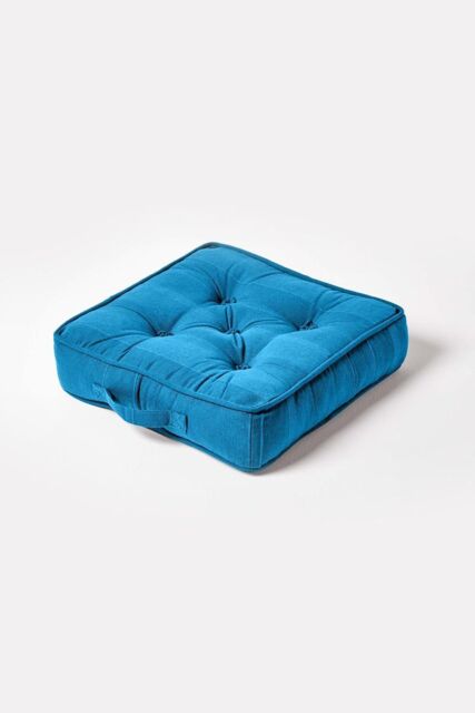 Homescapes Rajput Ribbed Cotton Floor Cushion in Teal - Size: 40 cm x 40 cm - image 1