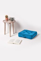 Homescapes Rajput Ribbed Cotton Floor Cushion in Teal - Size: 40 cm x 40 cm - thumbnail 2