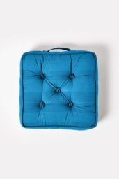 Homescapes Rajput Ribbed Cotton Floor Cushion in Teal - Size: 40 cm x 40 cm - thumbnail 3