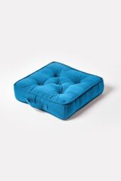 Homescapes Rajput Ribbed Cotton Floor Cushion in Teal - Size: 40 cm x 40 cm - thumbnail 1