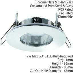 Loops IP65 Bathroom Slim Round Ceiling Downlight Chrome Plate Recessed LED GU10 Lamp - thumbnail 2