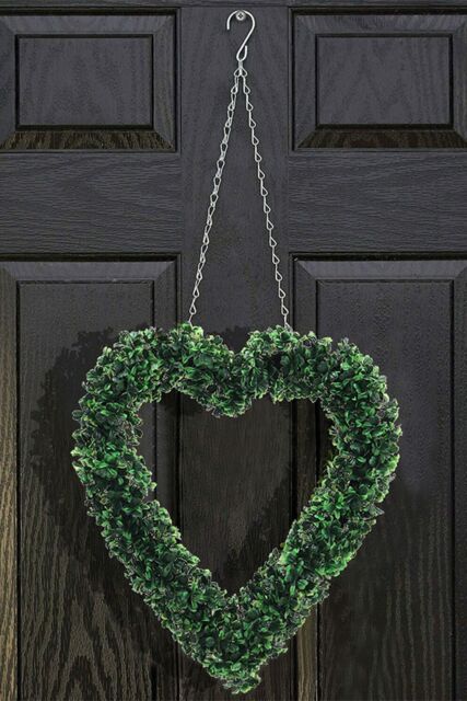 Living and Home Artificial Boxwood Green Leaves Heart Shaped Wreath - image 1