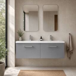 Balterley Level 1200mm Wall Hung 2 Drawer Unit, 2 Polymarble Basin - Satin Grey - thumbnail 6