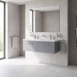 Balterley Level 1200mm Wall Hung 2 Drawer Unit, 2 Polymarble Basin - Satin Grey - thumbnail 4