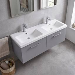 Balterley Level 1200mm Wall Hung 2 Drawer Unit, 2 Polymarble Basin - Satin Grey - thumbnail 3