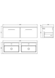 Balterley Level 1200mm Wall Hung 2 Drawer Unit, 2 Polymarble Basin - Satin Grey - thumbnail 5