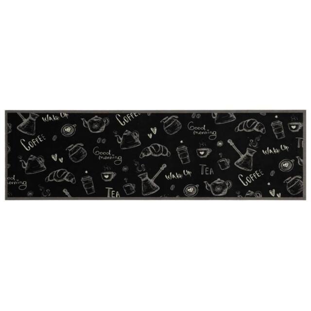 Berkfield Home Kitchen Rug Washable Morning Black 45x150 cm Velvet - image 1