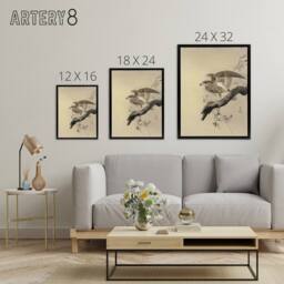 "Artery8 Hawk Bird of Prey on Tree Branch Framed Canvas Wall Art Print Koson in Beige - Size: W12"" x H16""" - thumbnail 4