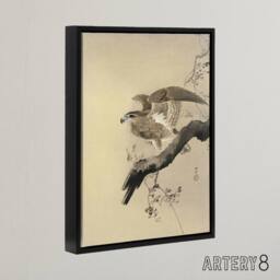 "Artery8 Hawk Bird of Prey on Tree Branch Framed Canvas Wall Art Print Koson in Beige - Size: W12"" x H16""" - thumbnail 2