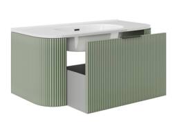 Vente-unique Fluted Wall-Hung Bathroom Unit With Inset Basin - Matt Green - 100 Cm - thumbnail 5