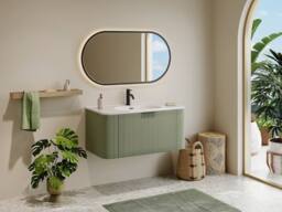Vente-unique Fluted Wall-Hung Bathroom Unit With Inset Basin - Matt Green - 100 Cm - thumbnail 3
