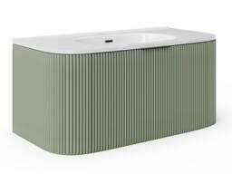 Vente-unique Fluted Wall-Hung Bathroom Unit With Inset Basin - Matt Green - 100 Cm - thumbnail 2