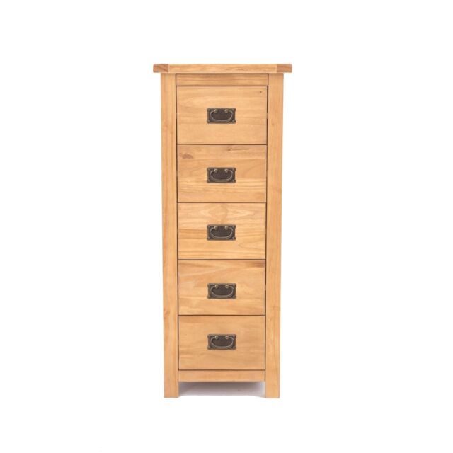 Cabinet Bits Lugo 5 Drawer Narrow Chest of Drawers Bras Drop Handle in Light Brown - image 1