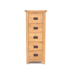 Cabinet Bits Lugo 5 Drawer Narrow Chest of Drawers Bras Drop Handle in Light Brown - thumbnail 1