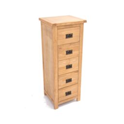 Cabinet Bits Lugo 5 Drawer Narrow Chest of Drawers Bras Drop Handle in Light Brown - thumbnail 3