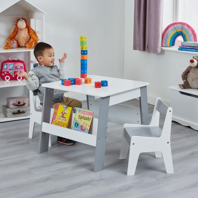 Liberty House Toys Bookshelf Table & Chair Set in Light Grey - image 1