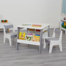 Liberty House Toys Bookshelf Table & Chair Set in Light Grey - thumbnail 2