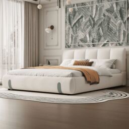 Matteo Upholstered bed, For adults & teenagers, 4ft6 double bed 135×190cm, Durable & Sturdy, Soft headboard, MDF + Velvet + Plywood, White - thumbnail 5
