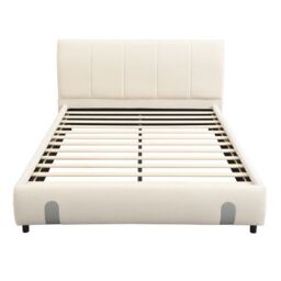 Matteo Upholstered bed, For adults & teenagers, 4ft6 double bed 135×190cm, Durable & Sturdy, Soft headboard, MDF + Velvet + Plywood, White - thumbnail 9
