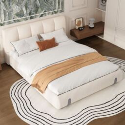 Matteo Upholstered bed, For adults & teenagers, 4ft6 double bed 135×190cm, Durable & Sturdy, Soft headboard, MDF + Velvet + Plywood, White - thumbnail 1